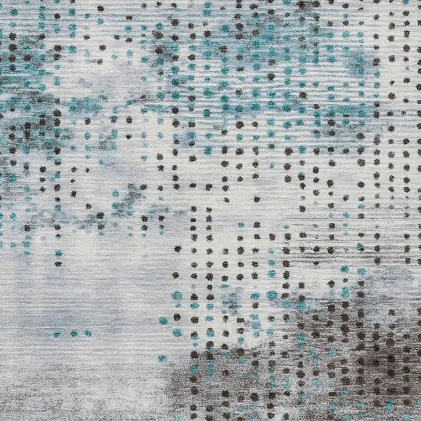 Teal Blue And Brown Geometric Washable Indoor Outdoor Area Rug Photo 9