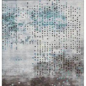 Photo of Teal Blue And Brown Geometric Washable Indoor Outdoor Area Rug