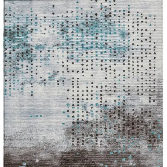 Teal Blue And Brown Geometric Washable Indoor Outdoor Area Rug Photo 1