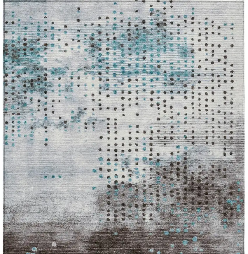 Teal Blue And Brown Geometric Washable Indoor Outdoor Area Rug Photo 1