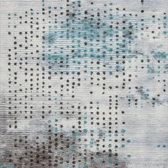 Teal Blue And Brown Geometric Washable Indoor Outdoor Area Rug Photo 3