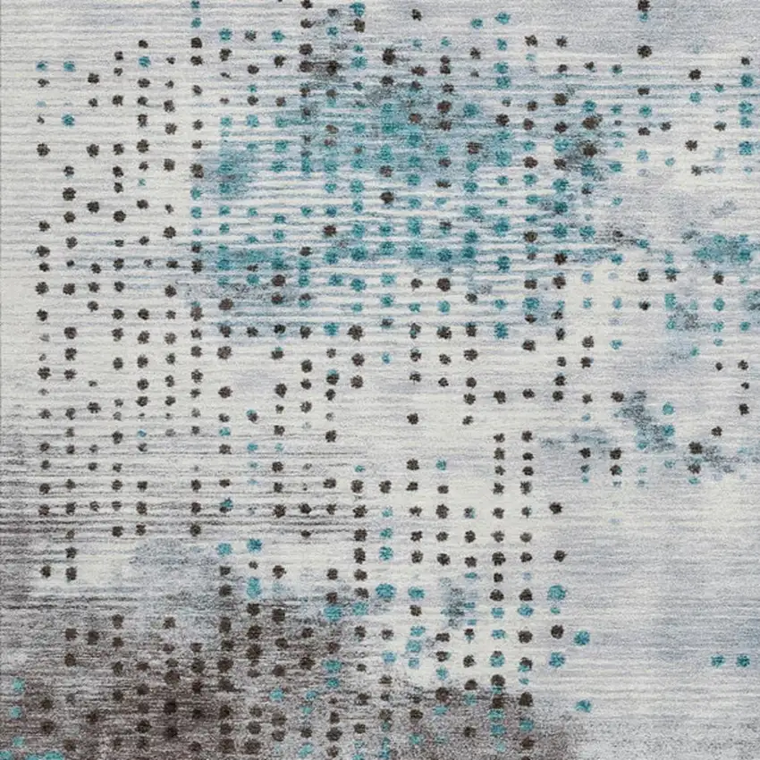 Teal Blue And Brown Geometric Washable Indoor Outdoor Area Rug Photo 3