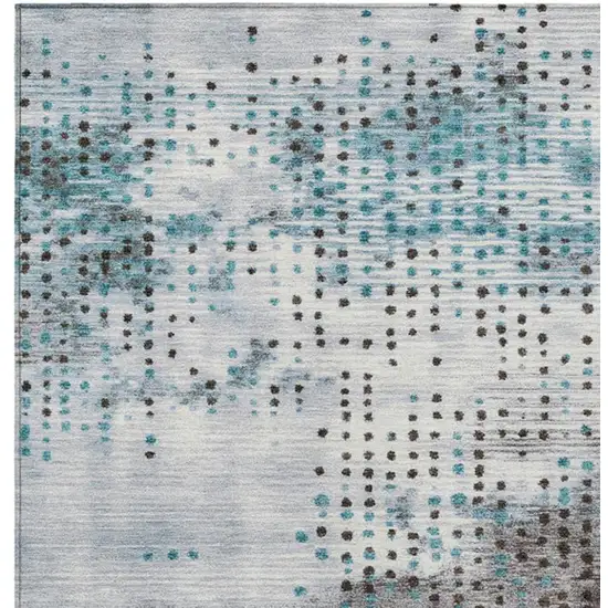 Teal Blue And Brown Geometric Washable Indoor Outdoor Area Rug Photo 9