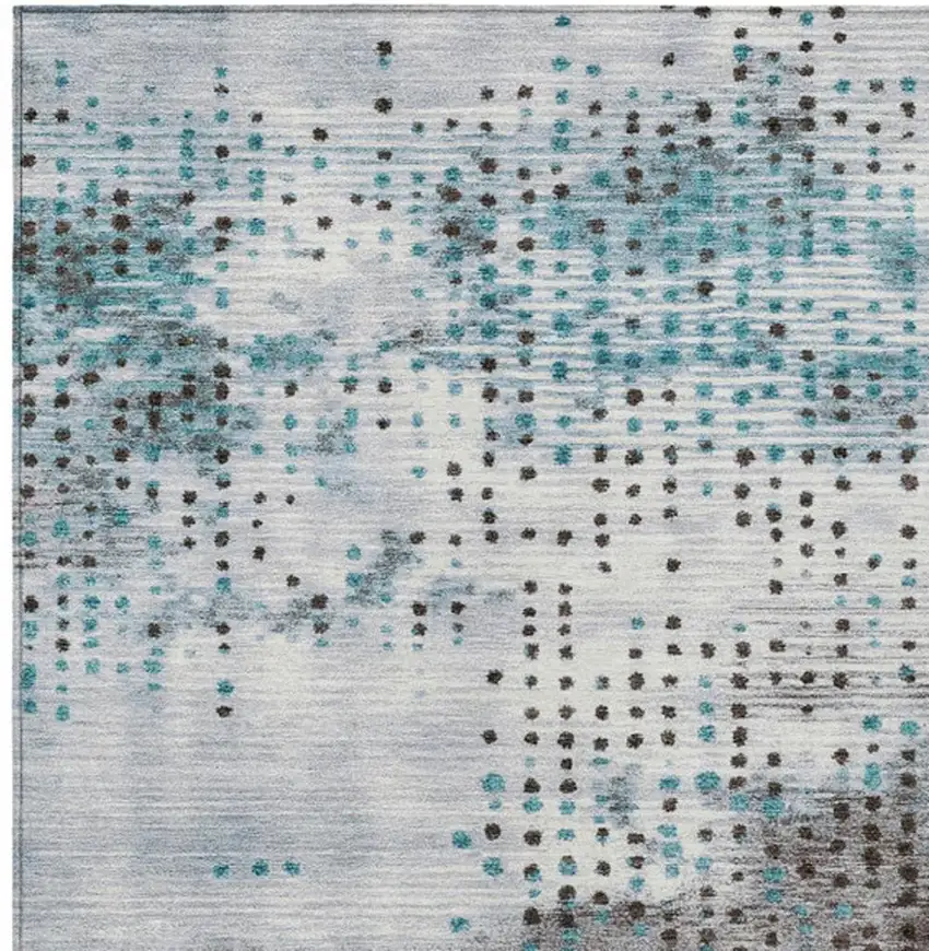 Teal Blue And Brown Geometric Washable Indoor Outdoor Area Rug Photo 9