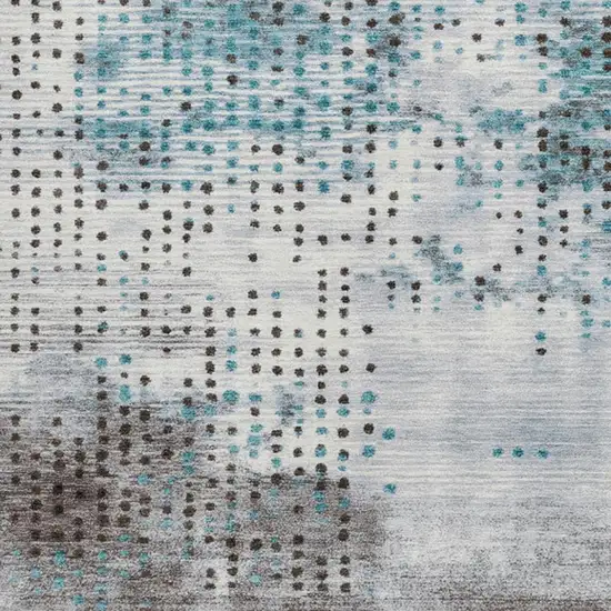 Teal Blue And Brown Geometric Washable Indoor Outdoor Area Rug Photo 3