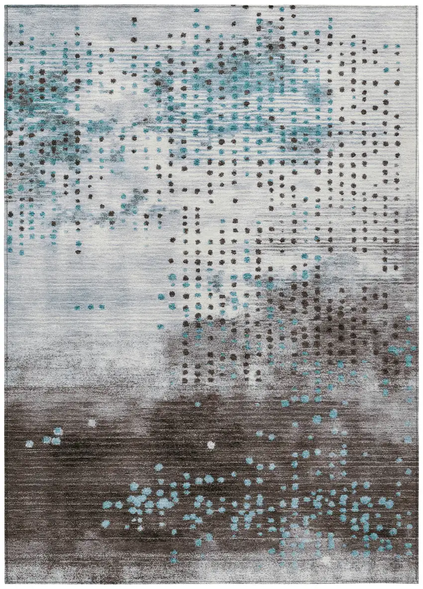 Teal Blue And Brown Geometric Washable Indoor Outdoor Area Rug Photo 8