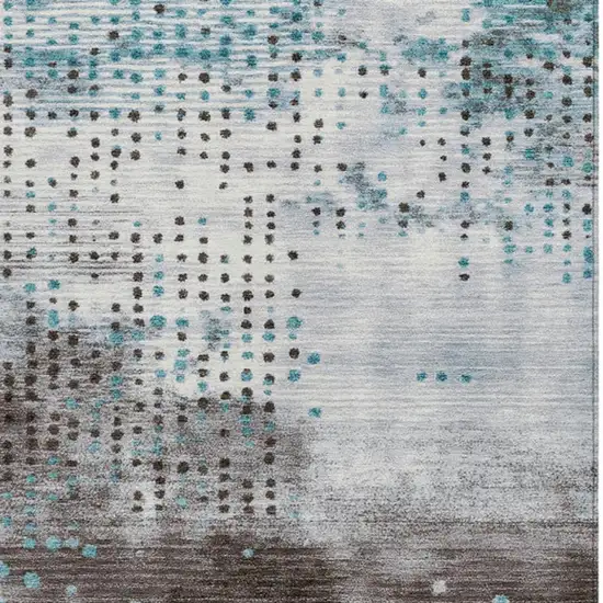 Teal Blue And Brown Geometric Washable Indoor Outdoor Area Rug Photo 3