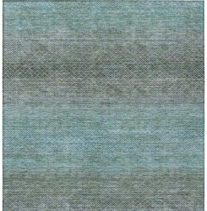 Teal Blue And Brown Geometric Washable Indoor Outdoor Area Rug Photo 9