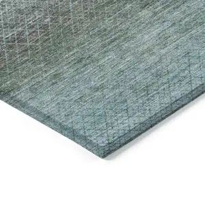 Photo of Teal Blue And Brown Geometric Washable Indoor Outdoor Area Rug