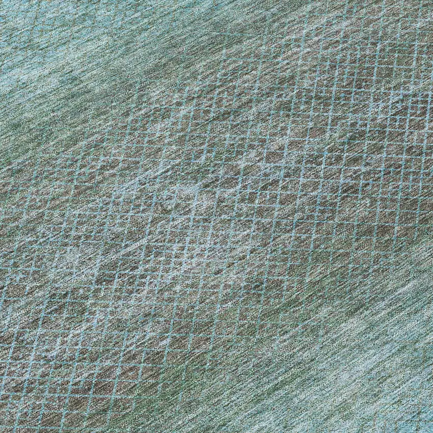 Teal Blue And Brown Geometric Washable Indoor Outdoor Area Rug Photo 8