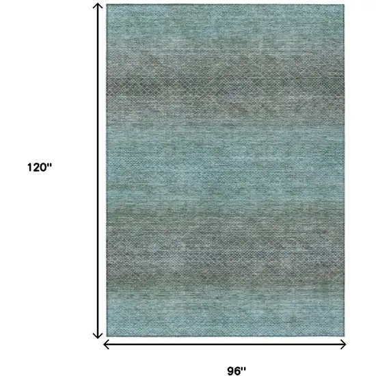 Teal Blue And Brown Geometric Washable Indoor Outdoor Area Rug Photo 9