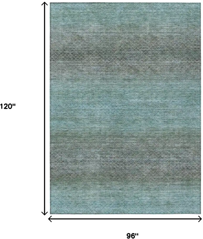 Teal Blue And Brown Geometric Washable Indoor Outdoor Area Rug Photo 9