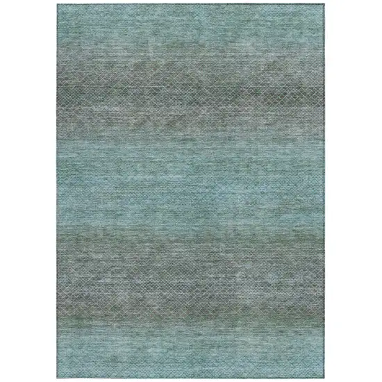 Teal Blue And Brown Geometric Washable Indoor Outdoor Area Rug Photo 9