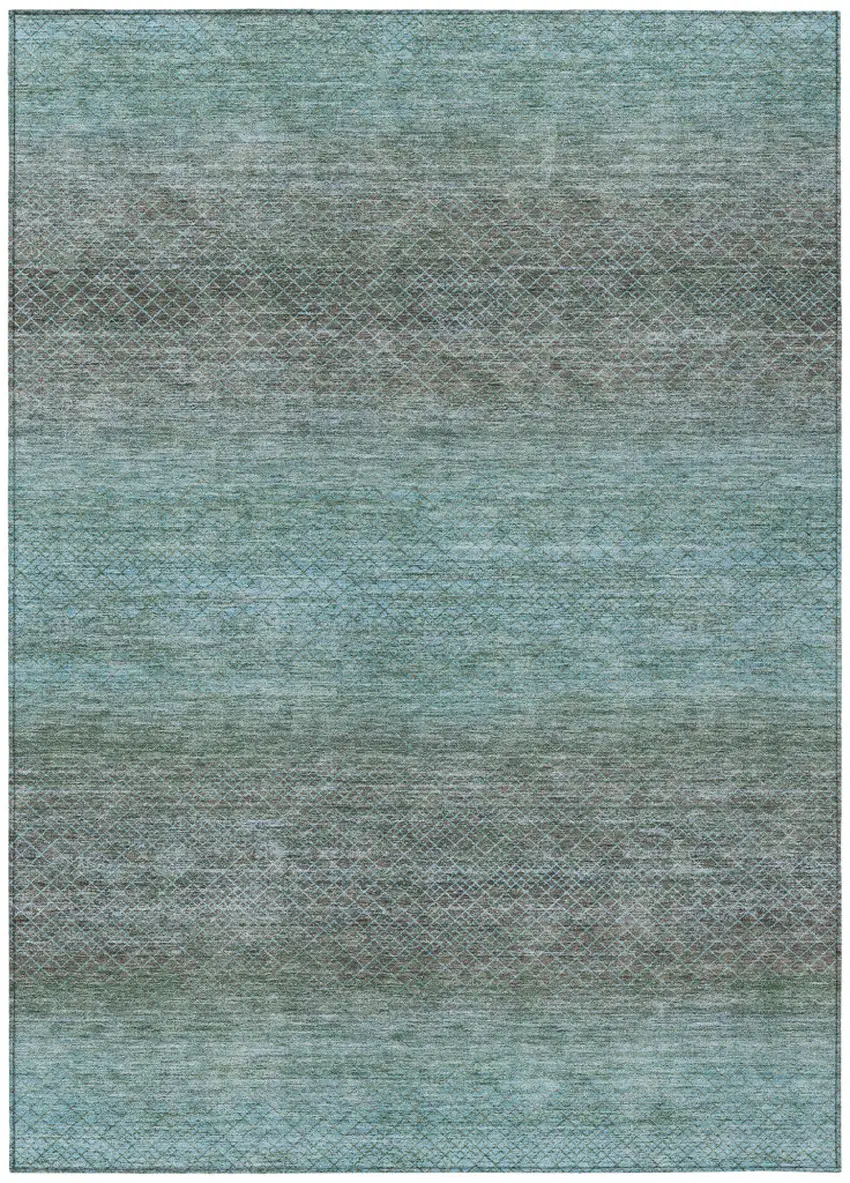 Teal Blue And Brown Geometric Washable Indoor Outdoor Area Rug Photo 8