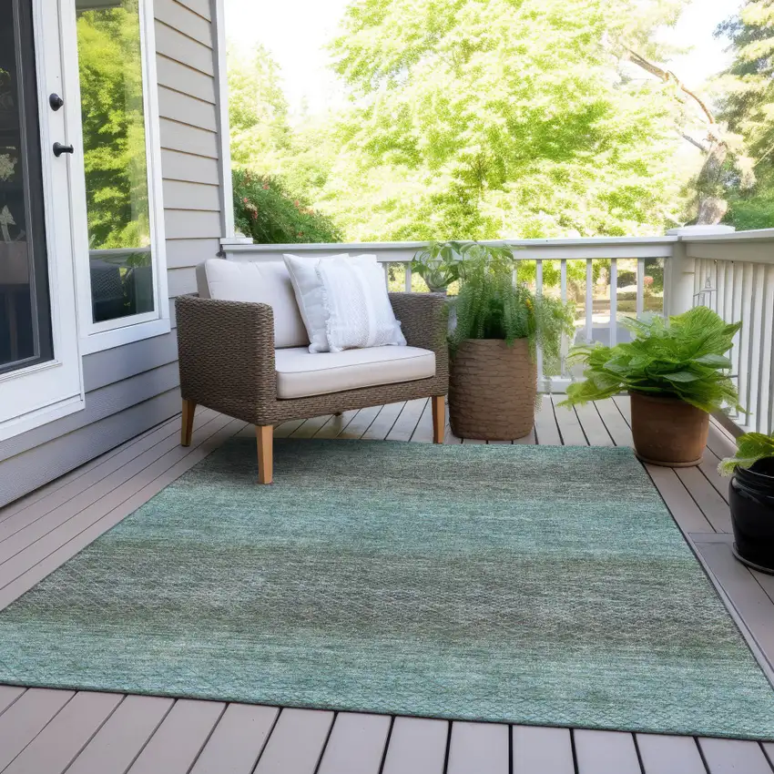 Teal Blue And Brown Geometric Washable Indoor Outdoor Area Rug Photo 7