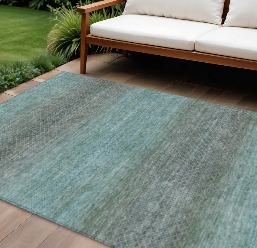 Teal Blue And Brown Geometric Washable Indoor Outdoor Area Rug Photo 2