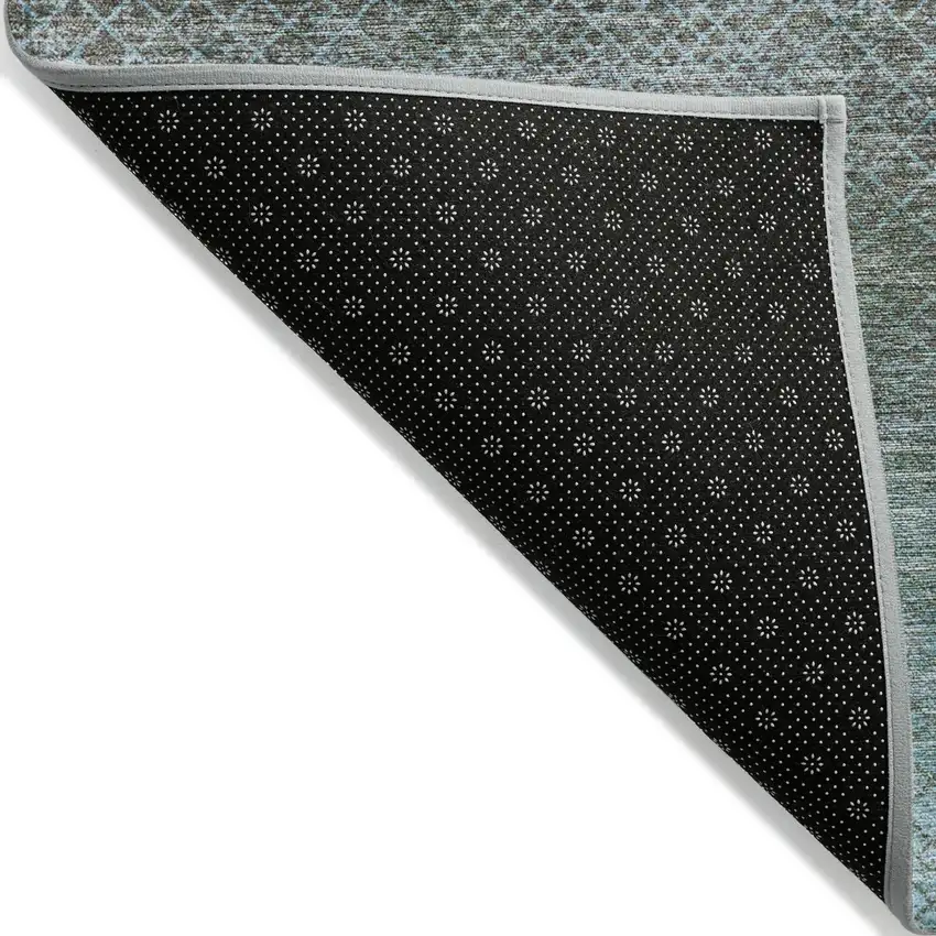 Teal Blue And Brown Geometric Washable Indoor Outdoor Area Rug Photo 6