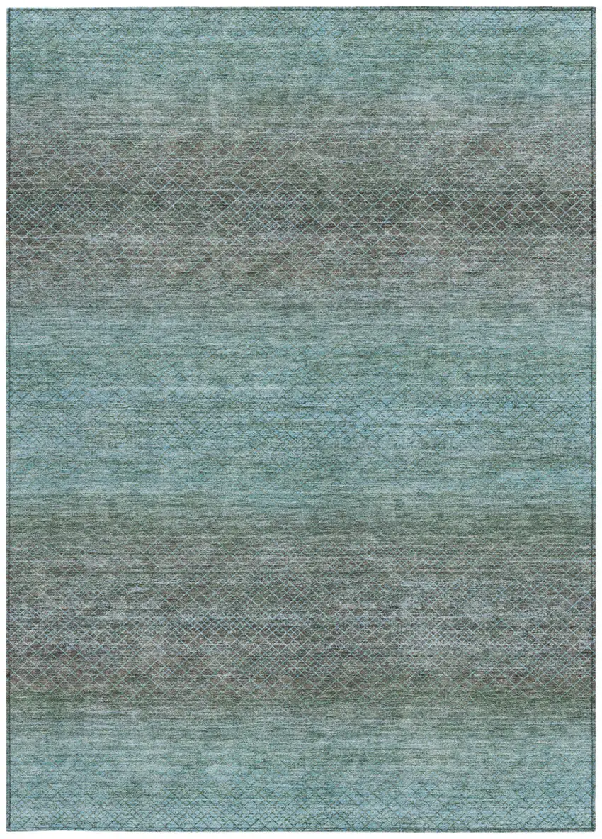 Teal Blue And Brown Geometric Washable Indoor Outdoor Area Rug Photo 8