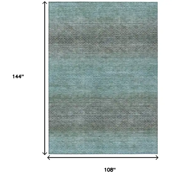 Teal Blue And Brown Geometric Washable Indoor Outdoor Area Rug Photo 8