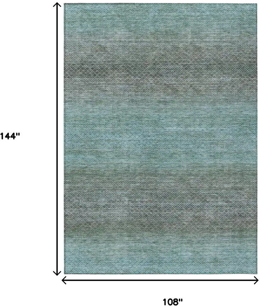 Teal Blue And Brown Geometric Washable Indoor Outdoor Area Rug Photo 8