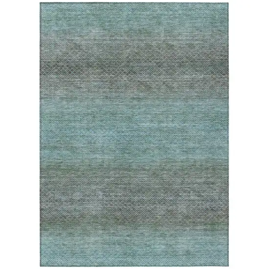 Teal Blue And Brown Geometric Washable Indoor Outdoor Area Rug Photo 7