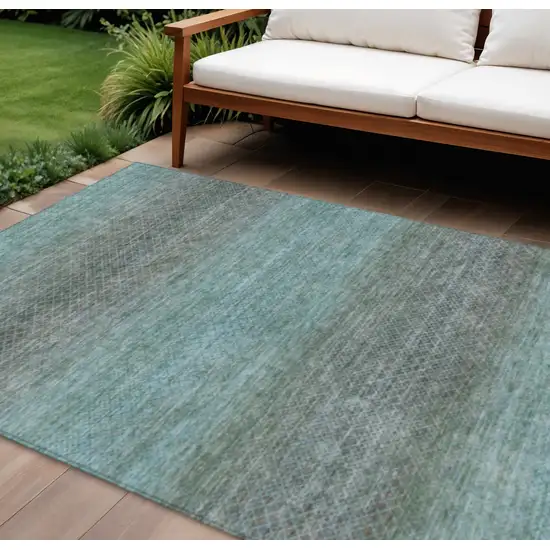 Teal Blue And Brown Geometric Washable Indoor Outdoor Area Rug Photo 2