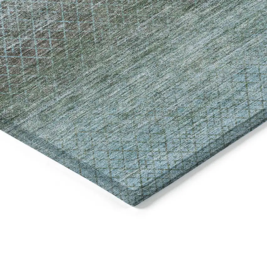 Teal Blue And Brown Geometric Washable Indoor Outdoor Area Rug Photo 1