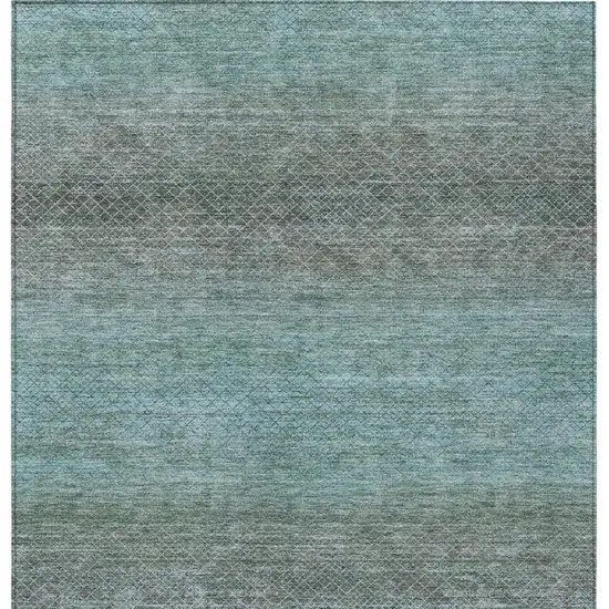 Teal Blue And Brown Geometric Washable Indoor Outdoor Area Rug Photo 9