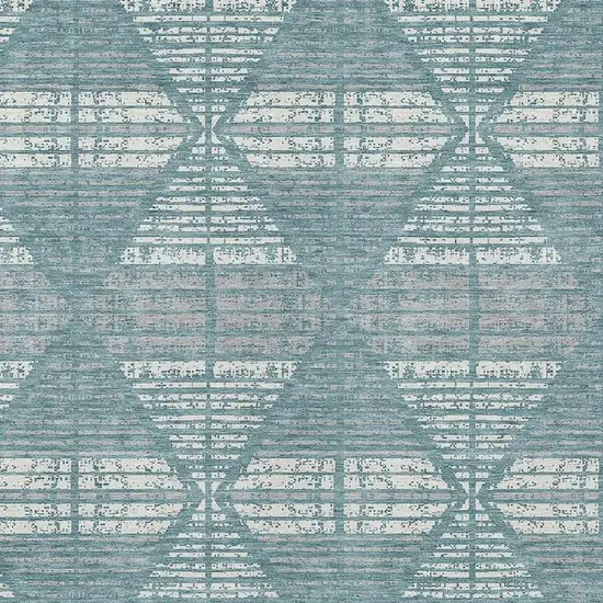 Teal Blue And Brown Geometric Washable Indoor Outdoor Area Rug Photo 5