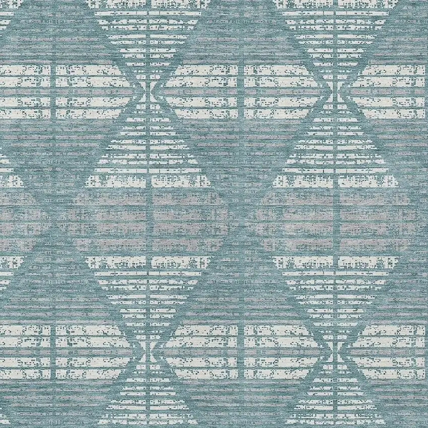 Teal Blue And Brown Geometric Washable Indoor Outdoor Area Rug Photo 5