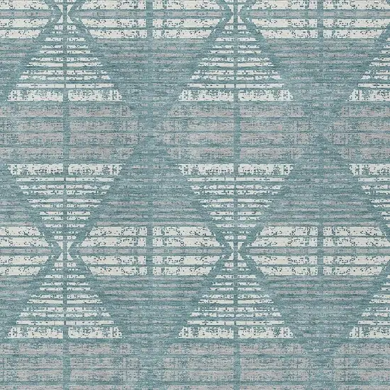 Teal Blue And Brown Geometric Washable Indoor Outdoor Area Rug Photo 3