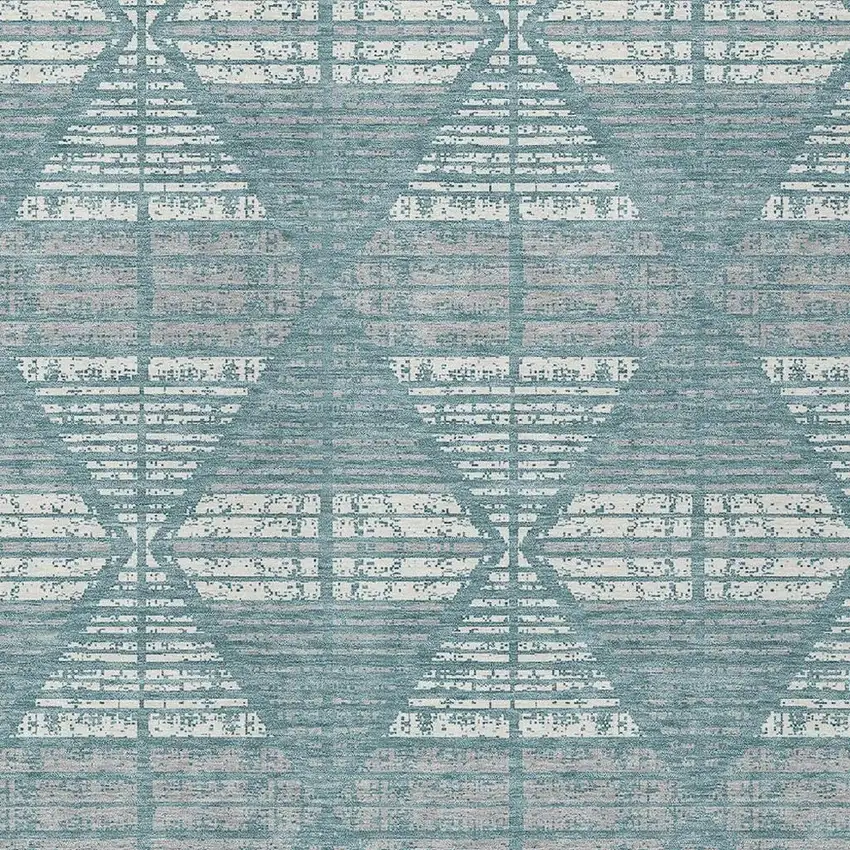 Teal Blue And Brown Geometric Washable Indoor Outdoor Area Rug Photo 3