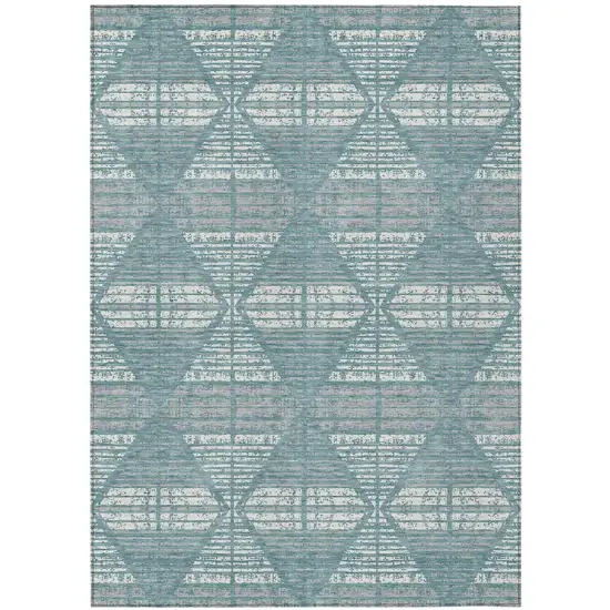 Teal Blue And Brown Geometric Washable Indoor Outdoor Area Rug Photo 2