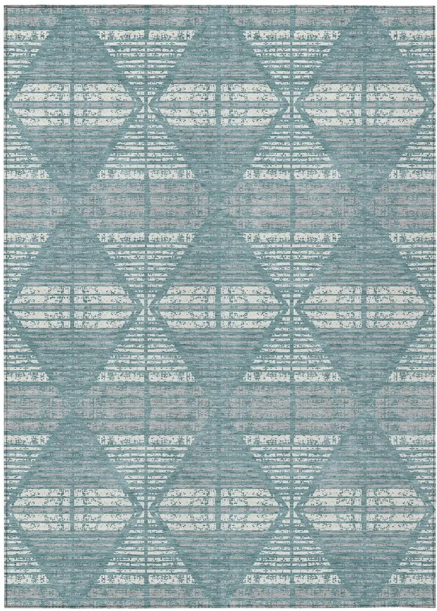 Teal Blue And Brown Geometric Washable Indoor Outdoor Area Rug Photo 2