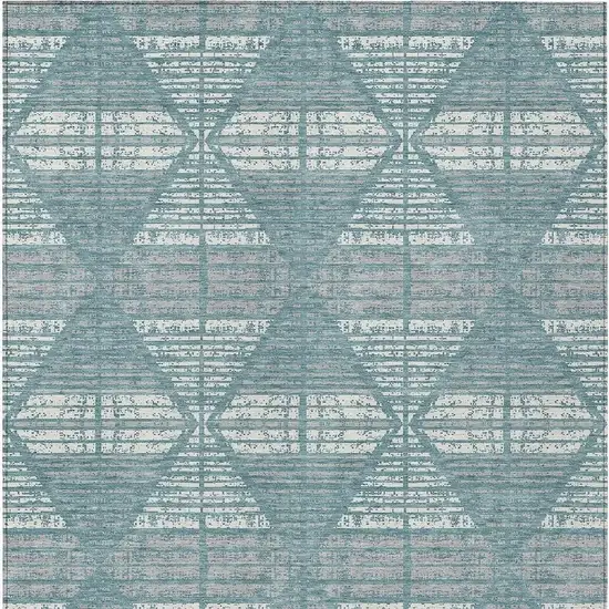 Teal Blue And Brown Geometric Washable Indoor Outdoor Area Rug Photo 6