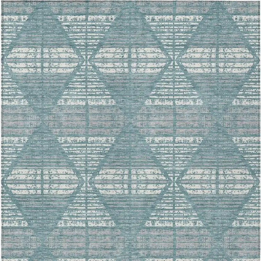 Teal Blue And Brown Geometric Washable Indoor Outdoor Area Rug Photo 6