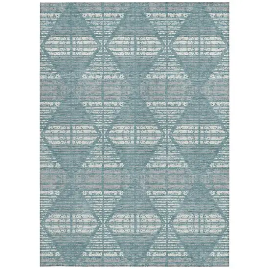 Teal Blue And Brown Geometric Washable Indoor Outdoor Area Rug Photo 4