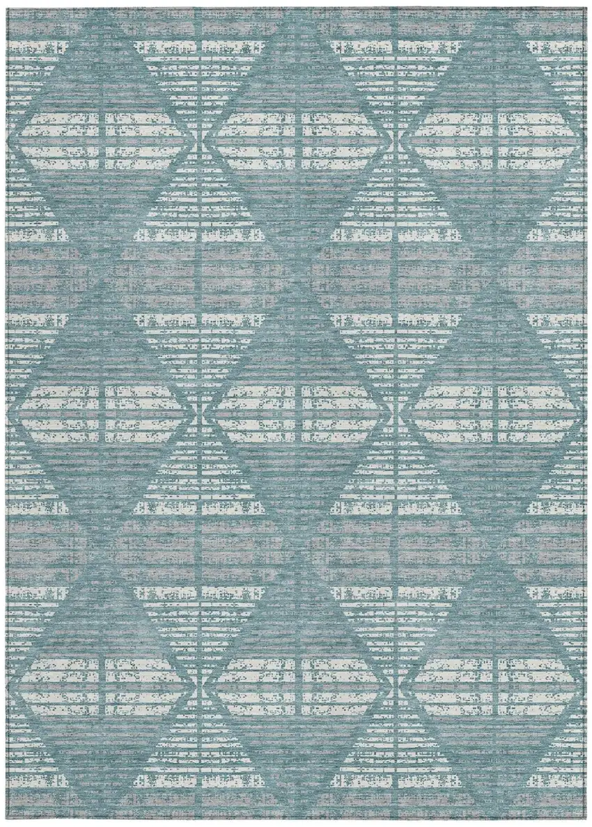 Teal Blue And Brown Geometric Washable Indoor Outdoor Area Rug Photo 4