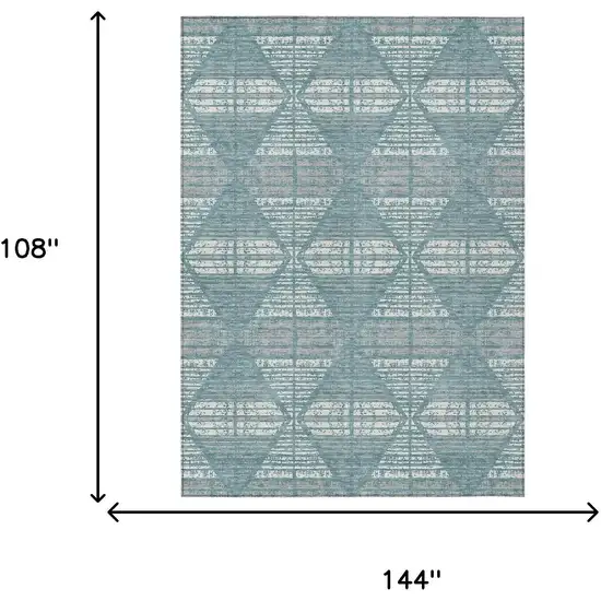 Teal Blue And Brown Geometric Washable Indoor Outdoor Area Rug Photo 9