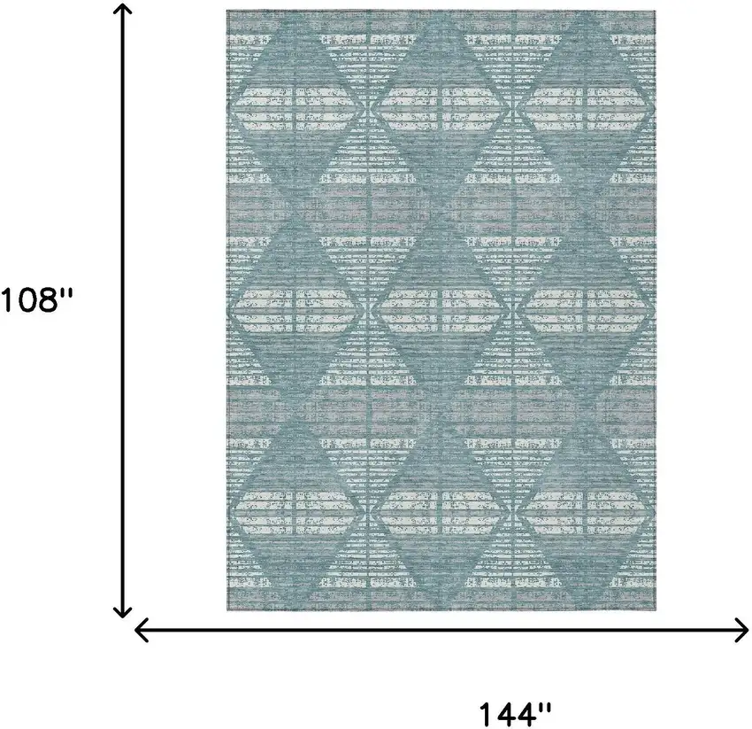 Teal Blue And Brown Geometric Washable Indoor Outdoor Area Rug Photo 9