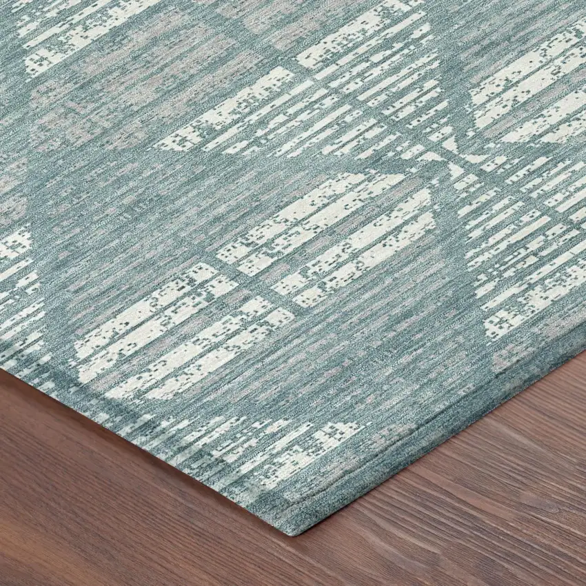 Teal Blue And Brown Geometric Washable Indoor Outdoor Area Rug Photo 7