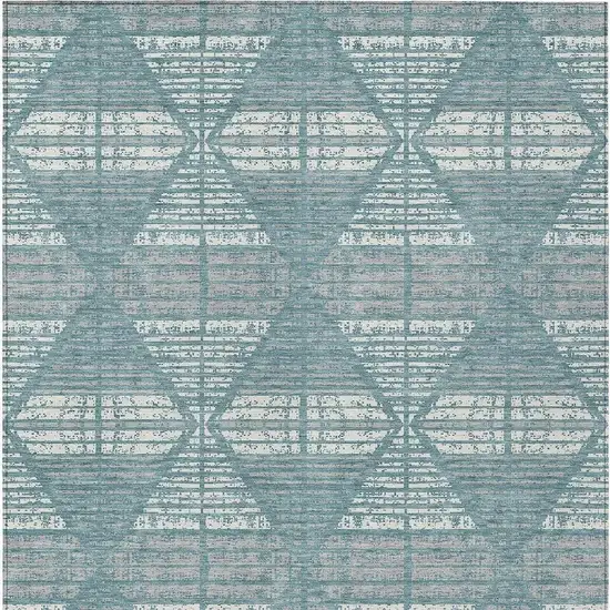Teal Blue And Brown Geometric Washable Indoor Outdoor Area Rug Photo 3