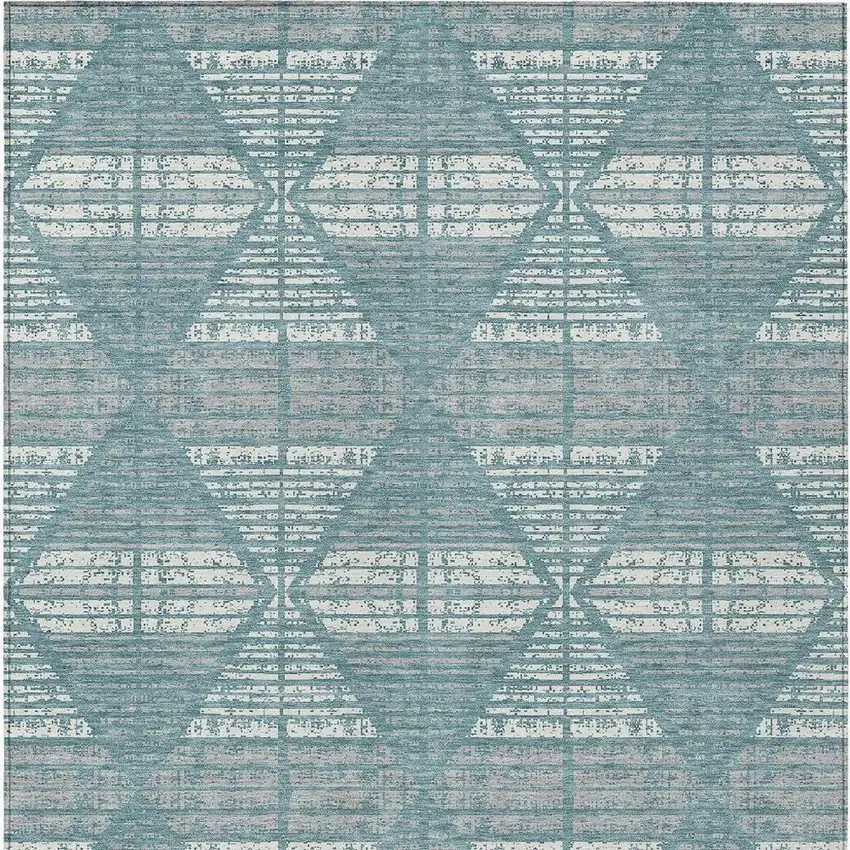 Teal Blue And Brown Geometric Washable Indoor Outdoor Area Rug Photo 3