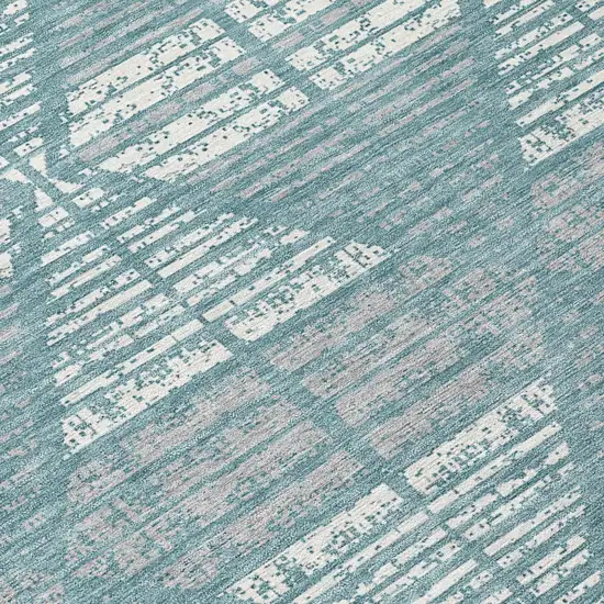 Teal Blue And Brown Geometric Washable Indoor Outdoor Area Rug Photo 8