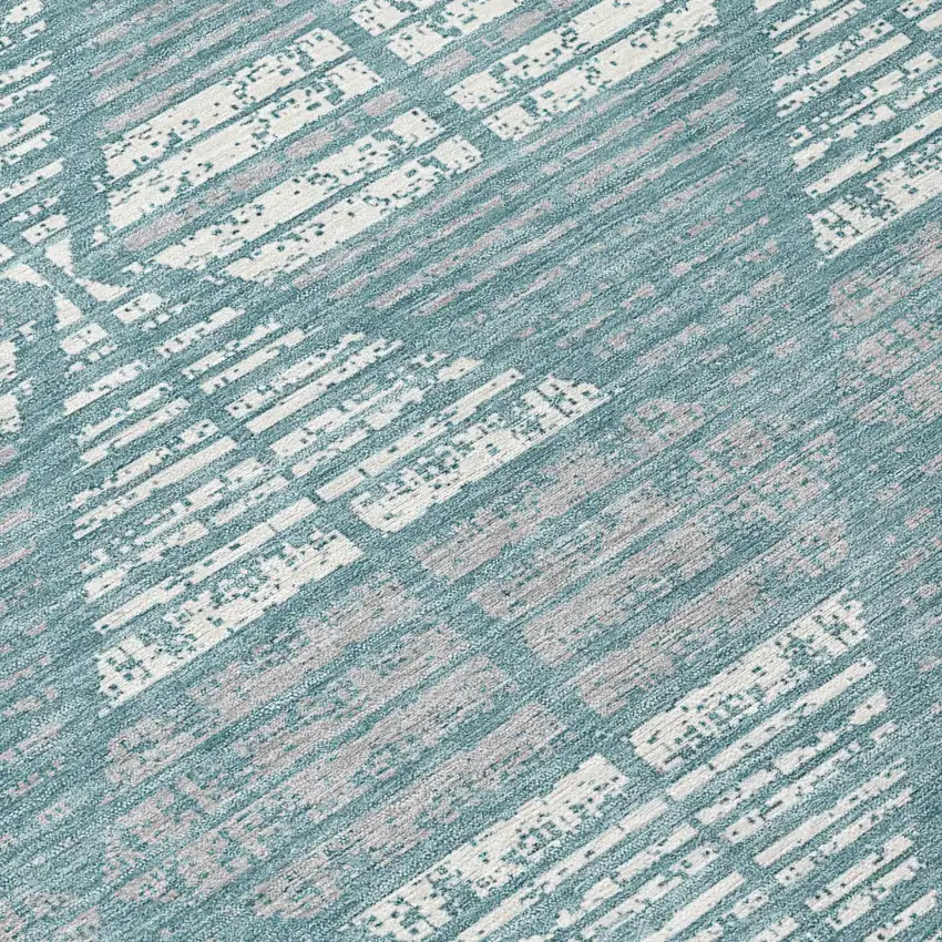 Teal Blue And Brown Geometric Washable Indoor Outdoor Area Rug Photo 8