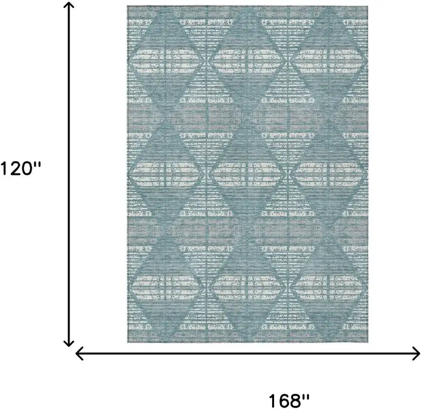 Teal Blue And Brown Geometric Washable Indoor Outdoor Area Rug Photo 9