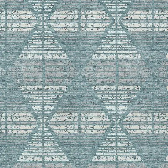 Teal Blue And Brown Geometric Washable Indoor Outdoor Area Rug Photo 3