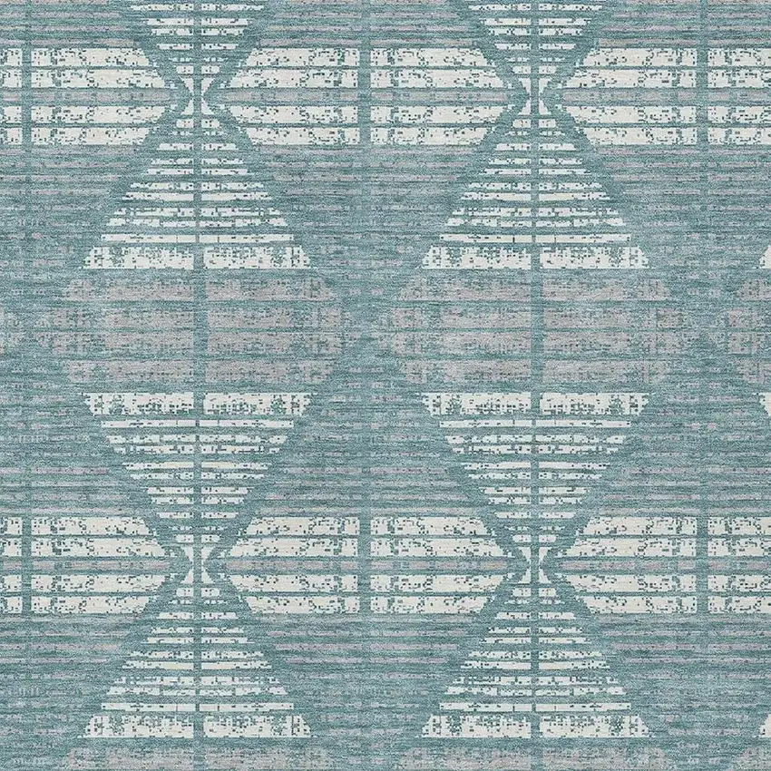 Teal Blue And Brown Geometric Washable Indoor Outdoor Area Rug Photo 3