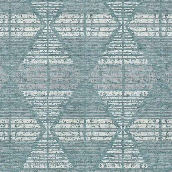 Teal Blue And Brown Geometric Washable Indoor Outdoor Area Rug Photo 5