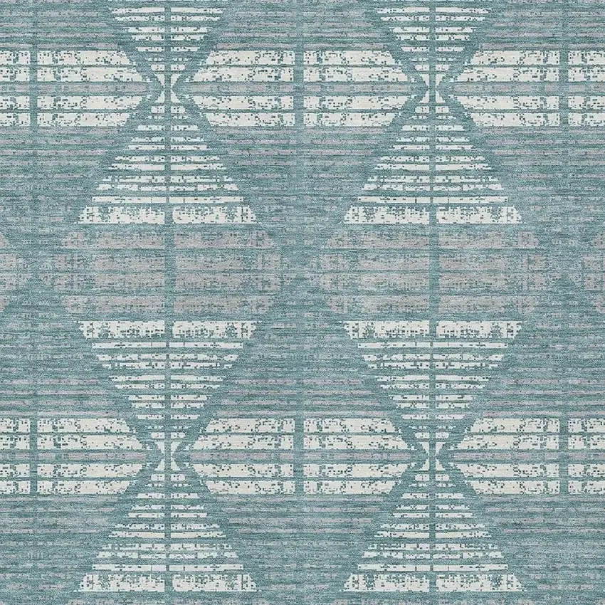 Teal Blue And Brown Geometric Washable Indoor Outdoor Area Rug Photo 5